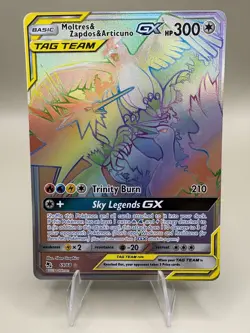 Moltres & Zapdos & Articuno GX 69/68 Rainbow Rare NM – Hidden Fates Pokemon Card - Image 1