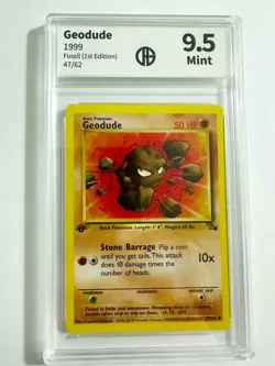 Geodude 1st Edition Fossil 47/62 Pokemon 1999 # 74 Vintage TCG CAG 9.5 Mint - Image 1