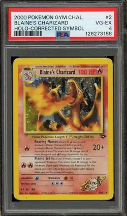 2000 POKEMON GYM CHALLENGE HOLO-CORRECTED SYMBOL #2 BLAINE'S CHARIZARD PSA 4 - Image 1