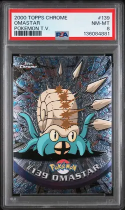 2000 TOPPS CHROME POKEMON T.V. #139 OMASTAR PSA 8 - Image 1
