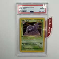 Pokemon 1st Edition Fossil Muk Holo 13/62 PSA 8 English TCG WOTC GameFreak 1999 - Image 1