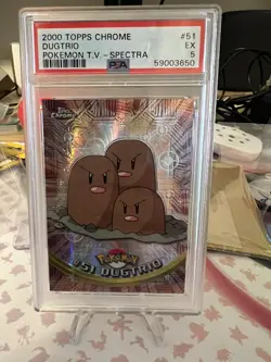 2000 Topps Chrome Pokemon TV Animation Edition Spectra-Chrome Dugtrio PSA 5 - Image 1