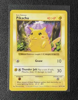 Pikachu (Red Cheeks) 58/102 Base Set (Shadowless) Pokemon Card NM 1999 Vintage - Image 1