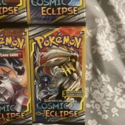 Pokemon Sun & Moon Cosmic Eclipse (4) 3-Card Booster Packs Art Set 2019 Sealed - Image 2