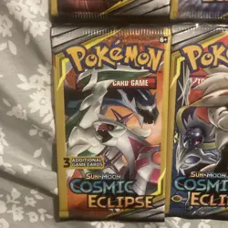 Pokemon Sun & Moon Cosmic Eclipse (4) 3-Card Booster Packs Art Set 2019 Sealed - Image 3