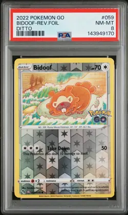 Bidoof Reverse Holo 059 Ditto Go Pokemon PSA 8 - Image 1