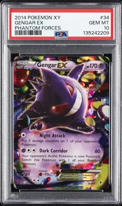 2014 POKEMON XY PHANTOM FORCES #34 GENGAR EX PSA 10 - Image 1