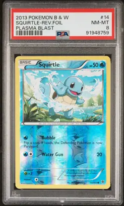 PSA 8 NM-MT Pokemon Squirtle Plasma Blast Reverse Rev Holo Foil Rare #14 - Image 1