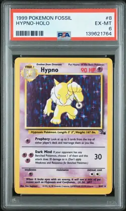 1999 POKEMON FOSSIL #8 HYPNO-HOLO PSA 6 - Image 1