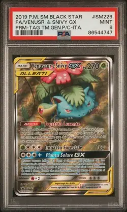 Pokemon PSA 9 Venusaur & Snivy GX #SM229 Tag Team Gen. Promo 2019 Italiano - Image 2