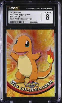 CGC 8 Charmander Topps 1999 Series 1 4 Rainbow Foil Pokemon Card - Image 1