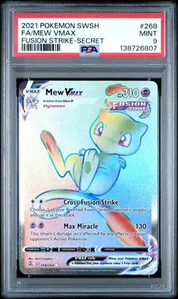 2021 POKEMON SWORD & SHIELD FUSION STRIKE SECRET #268 FULL ART/MEW VMAX PSA 9 - Image 1