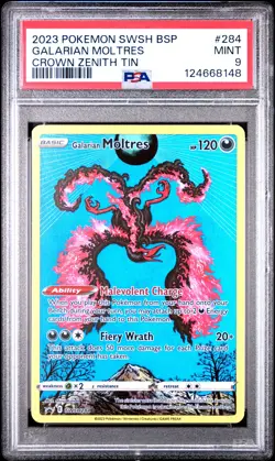 2023 POKEMON SWSH BLACK STAR PROMO CROWN ZENITH TIN #284 GALARIAN MOLTRES PSA 9 - Image 1
