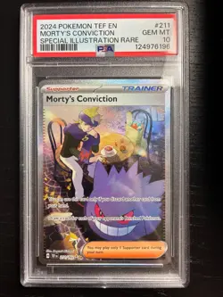 2024 POKEMON TEMPORAL FORCES 211 MORTY'S CONVICTION SPECIAL ILLUSTRATION PSA 10 - Image 1
