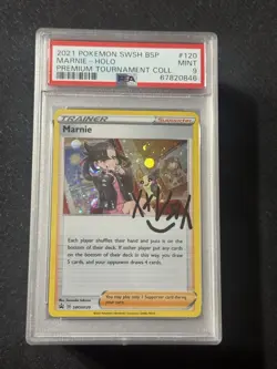 2021 Pokemon Marnie Holo SWIRL 120 Promo PSA 9 Premium Trainer Collection - Image 1