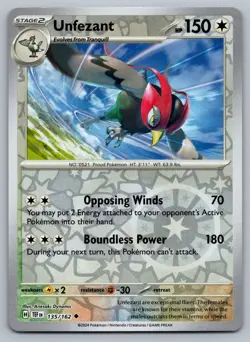 2024 Pokemon - Unfezant 135/162 - Reverse Holo - Temporal Forces - NM/M - Image 1