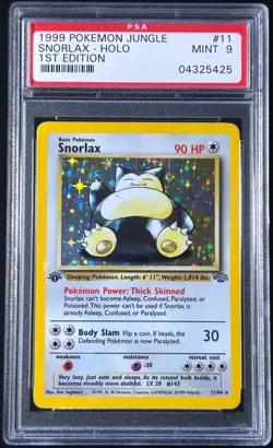 PSA 9 MINT Snorlax 11/64 1st Edition Jungle Holo 1999 Graded Pokemon Card - Image 1