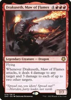 MTG DRAKUSETH, MAW OF FLAMES - GAME NIGHT FREE-FOR-ALL - RED LEGENDARY DRAGON - Image 1