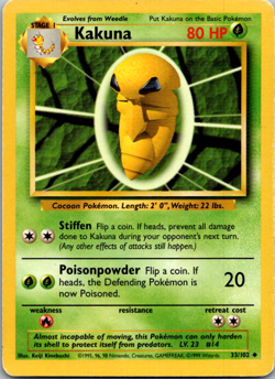 Kakuna - 33/102 - Uncommon - Pokemon TCG Unlimited Base Set WOTC 1999 - Image 1