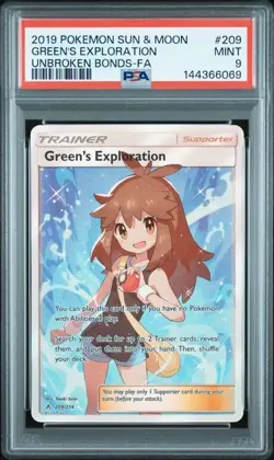 2019 POKEMON SUN & MOON UNBROKEN BONDS #209 FULL ART/GREEN'S EXPLORATION PSA 9 - Image 1