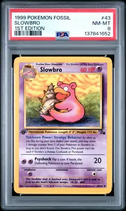 1999 POKEMON FOSSIL 1ST ED #43 SLOWBRO PSA 8 - Image 1