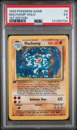 1999 POKEMON BASE SET 1ST EDITION #8 MACHAMP-HOLO PSA 5 - Image 1
