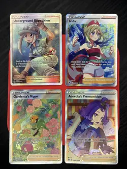 Pokemon TCG 4 Card Lot Trainer Supporter Full Art Holo Waifu Irida Acerola NM - Image 1