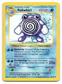 Poliwhirl 38/102 Uncommon Base Set Pokemon Shadowless LP - Image 1