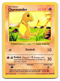 Charmander 46/102 Common Base Set Pokemon Shadowless LP - Image 1