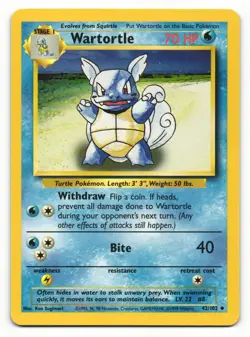 Wartortle 42/102 Uncommon Base Set Pokemon NM - Image 1