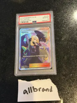 2019 Pokemon Sun & Moon Hidden Fates CYNTHIA Full Art Trainer #SV82 PSA 10 - Image 1