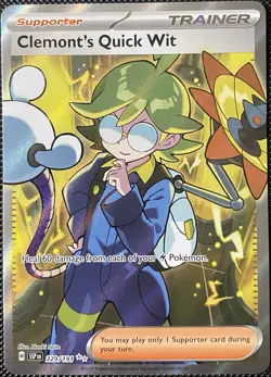 Clemont's Quick Wit 229/191 Sv08: Surging Sparks Holo - Pokemon Card - Image 1