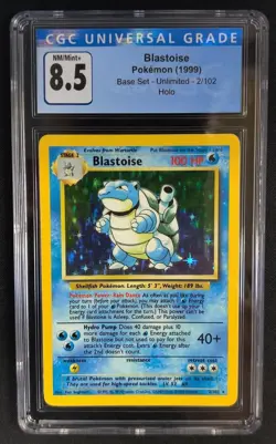 CGC 8.5 Blastoise 2/102 Base Set Unlimited Holo Rare Pokemon Graded Card - Image 1