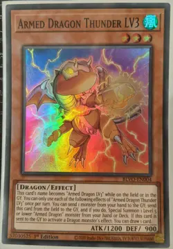 YuGiOh Armed Dragon Thunder LV3 Super Rare 1st Edition BLVO-EN004 NM - Image 1