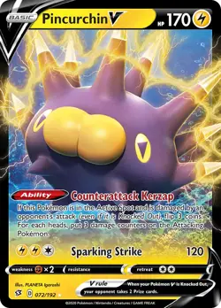 Pincurchin V 072/192 Rebel Clash Pokemon Card NM - Image 1