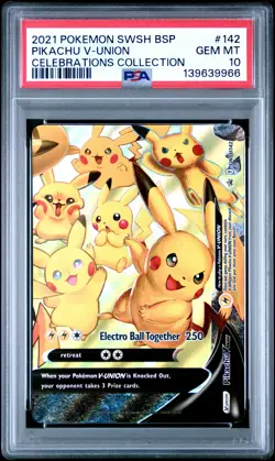 2021 POKEMON SWSH BLACK STAR PROMO CELEBRATIONS COLL #142 PIKACHU V-UNION PSA 10 - Image 1