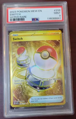 PSA 9 MINT Pokemon Scarlet & Violet 151 #206 Switch Gold Hyper Rare - Image 1