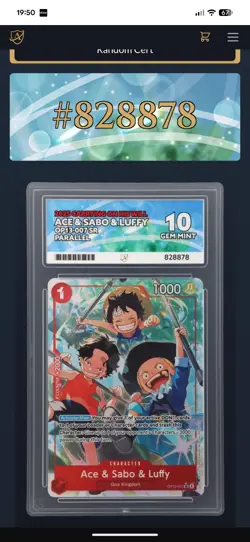 One Piece Ace & Sabo & Luffy OP13-007 Alt Art Carrying On His Will Grade ACE 10 - Image 3