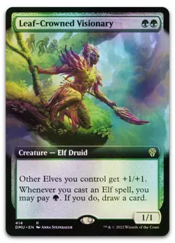 Leaf-Crowned Visionary (Extended Art) #414 (Foil) NM Dominaria United Magic MTG - Image 1