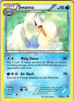 Pokemon TCG Swanna B&W Emerging Powers 27/98 Regular Rare Card Played MP-LP - Image 1