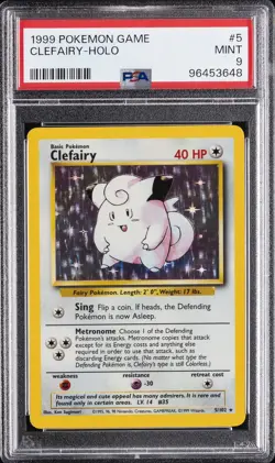 1999 POKEMON BASE SET UNLIMITED #5 CLEFAIRY-HOLO PSA 9 - Image 1