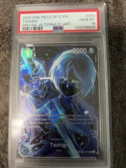 2025 ONE PIECE OP12-LEGACY OF THE MASTER SPECIAL ALTERNATE ART TASHIGI PSA 10 - Image 1