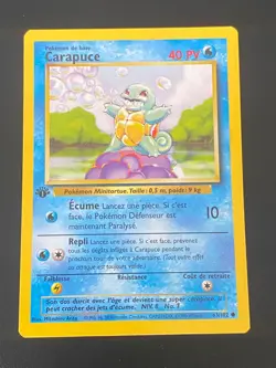 CARTE POKEMON CARAPUCE 63/102 EDITION 1 FR SET DE BASE COMMUNE - NM+ - Image 1