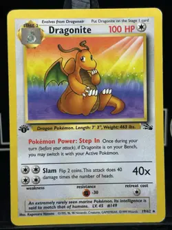 Pokemon Card WOTC 1999 1st Edition Dragonite 19/62 Fossil Set - LP - Image 3