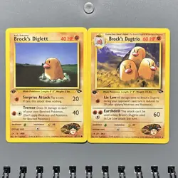 1st edition Gym Heroes Brock's Diglett and Brock's Dugtrio Pokemon TCG Cards - Image 1
