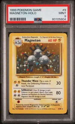 1999 Pokemon Set Unlimited Magneton Rare Holo #9/102 PSA 9 - Image 1
