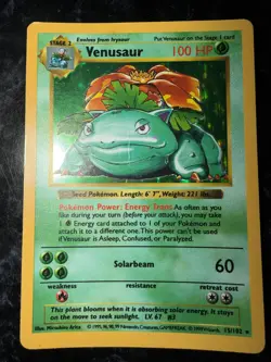 Venusaur 15/102 1st Edition Base Set Shadowless Holo Rare Pokemon Card - Image 1