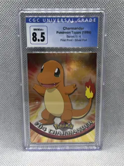 1999 Topps Pokemon TV #4 Charmander Foil blue logo 1st print CGC 8.5 Nm/Mint+ - Image 1