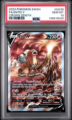 2023 POKEMON SWORD & SHIELD CROWN ZENITH #GG36 FULL ART/ENTEI V PSA 10 GEM 6528 - Image 1