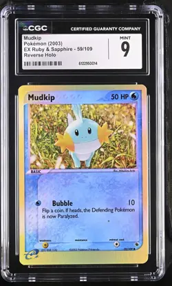 CGC 9 MINT Mudkip 2003 EX Ruby & Sapphire 59/109 Reverse Holo Pokemon Card - Image 1